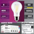 Satco S12465 8a19 Cl Led E26 950 4pk 120v Watt A19 Led Clear 5000k Medium Base 120 Volt For Use At Residential Hospitality