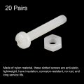 Uxcell 20 Pairs Nylon Screw Nut Assortment M3x20mm Slotted Pan Head Screws M3 Hex Nuts For Machinery Electronics White