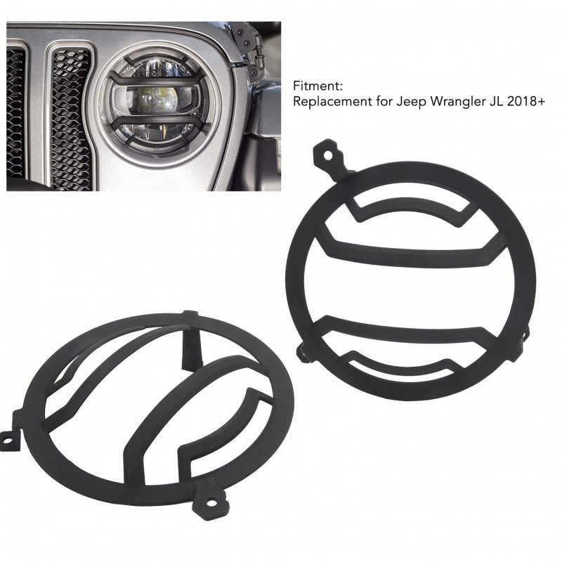 Led Headlight Protector Guard Protective Headlamp Cover Replacement For Jeep Wrangler Jl 2018 And Up 2 Pieces Abs Black Grill