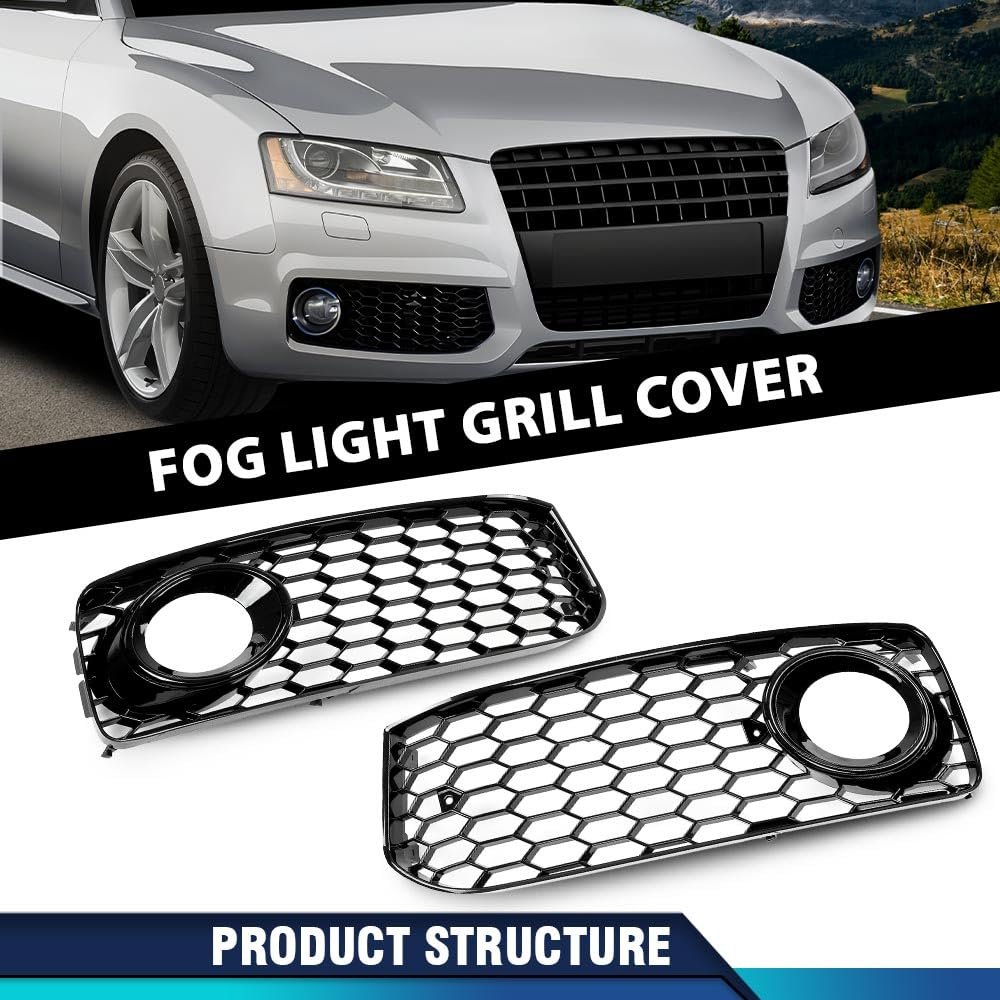 Bumper Fog Light Lamp Grill Cover Honeycomb For Audi A5 S Line5 B8 Rs5 2008 2012 Fits S Only Black 1 Pair