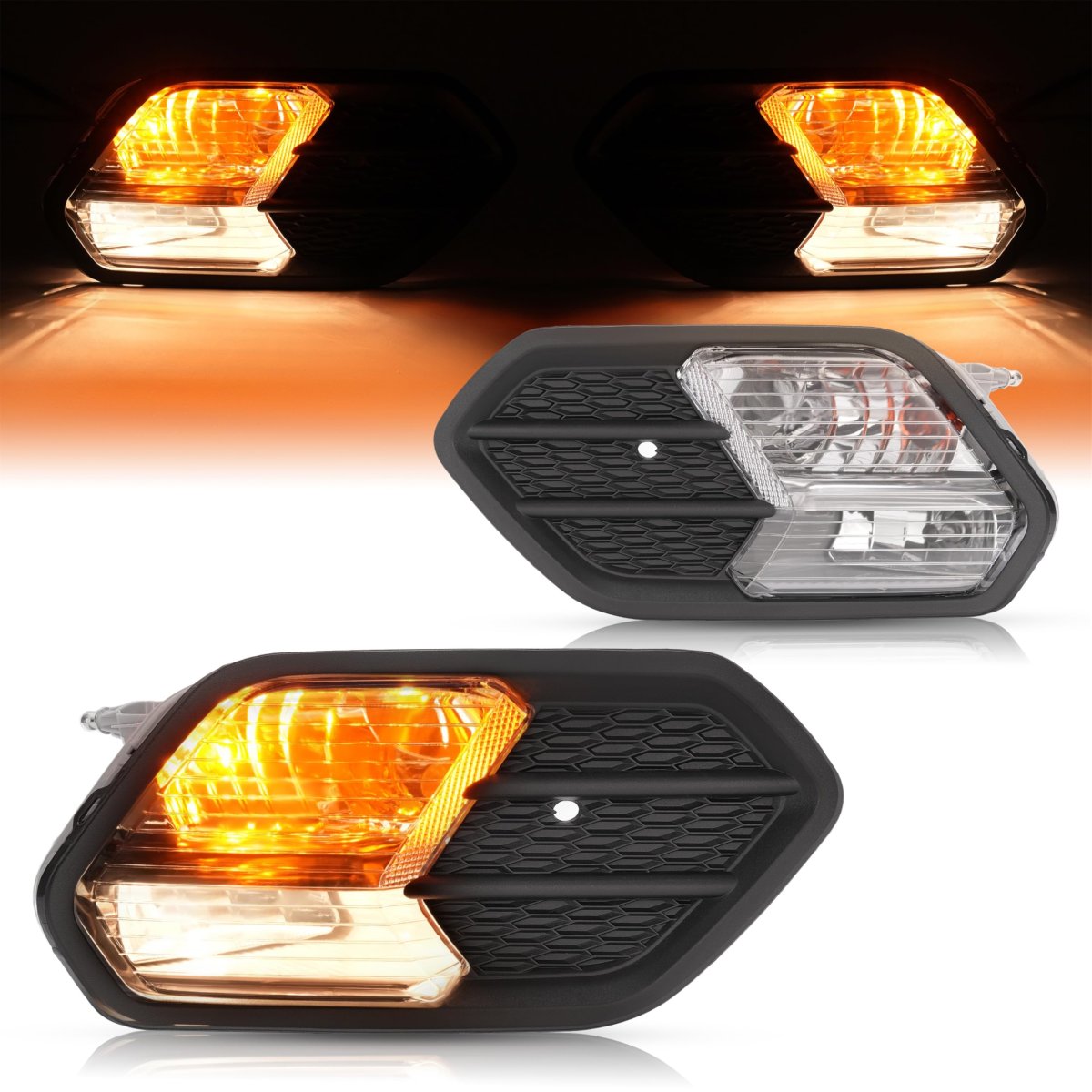 Pair Fog Light And Bezel For 2017 2019 Ford Escape Kuga Front Bumper Lamp With Clear Lens Black Cover Trim Driver Passenger