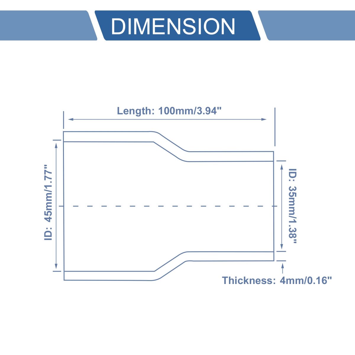 1 Pcs 35-45mm 38 -1 77 Id 100mm 3 94 Length 0 Degree Blue Car Silicone Hose Coolant Universal