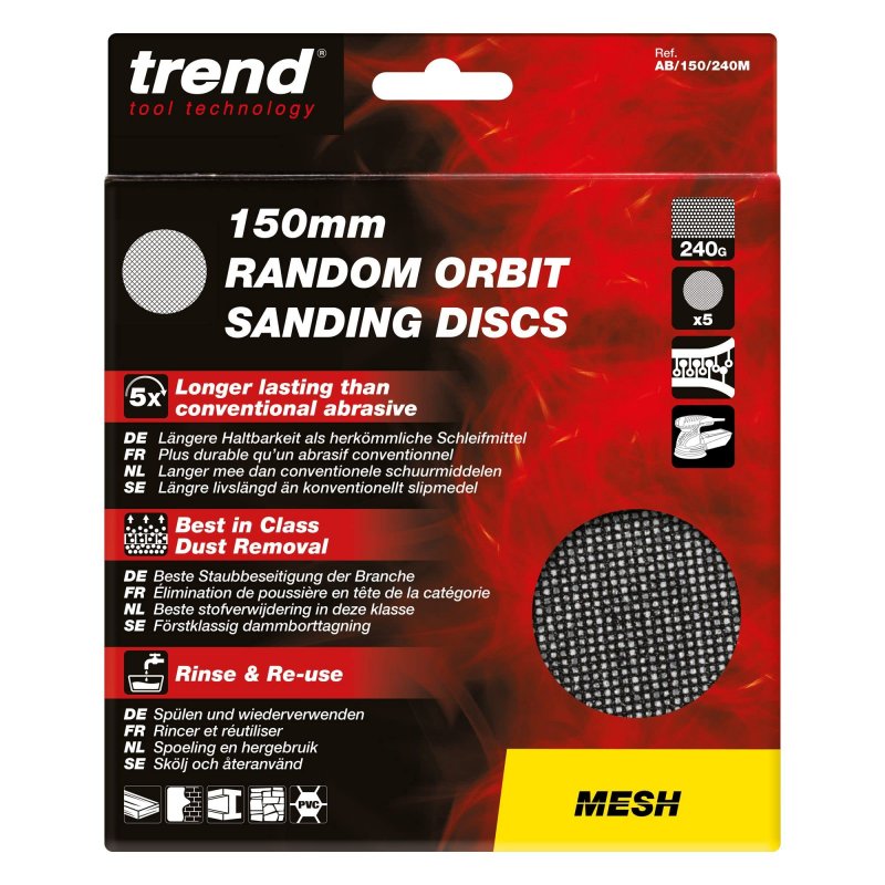 Trend Mesh 6 Inch Random Orbit 240 Grit Abrasive Sanding Discs Ab 150 240m Pack Of 5