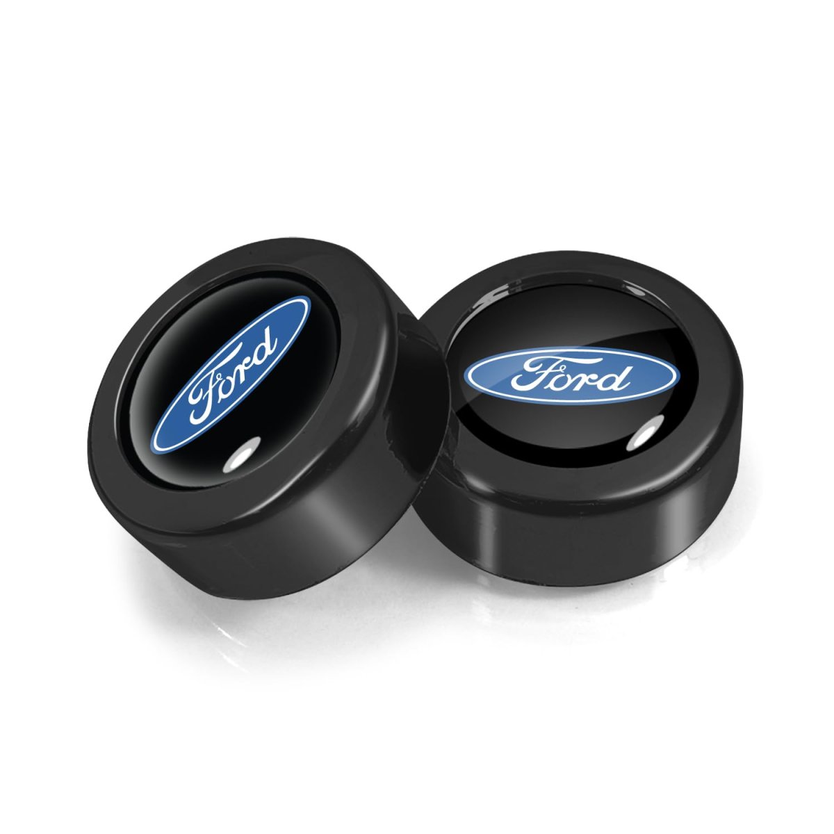 Ford Logo In Black On Two Abs Plastic License Plate Frame Screw Cover Set Official Licensed