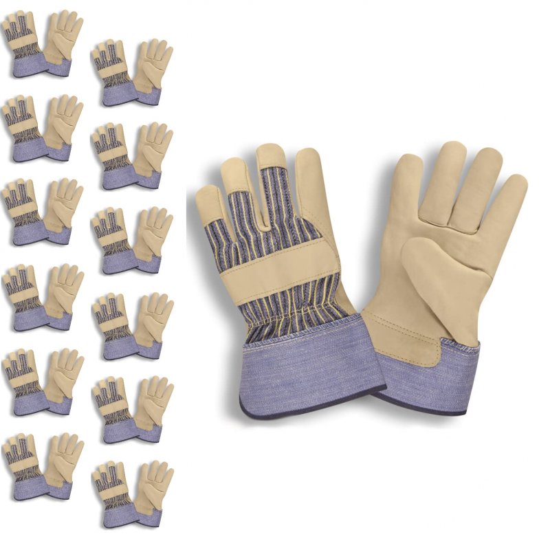 Cordova 8305m Standard Grain Leather Palm Gloves Striped Canvas Back Rubberized Safety Cuff Medium 12-pack