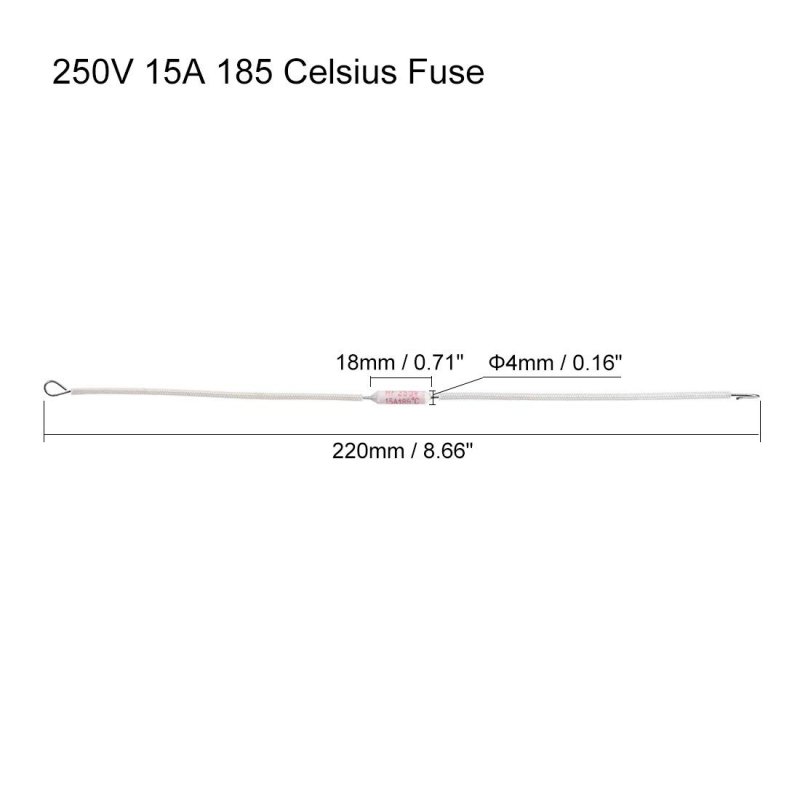 250v 15a 185 Celsius Circuit Cut-off Temperature Thermal Fuse Ceramics 22cm Length 20pcs
