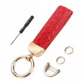 Aociska Leather Car Keychain Key Fob Holder 360 Degree Rotatable Sheepskin With Anti-lost D-ring 2 Keyrings1 Screwdriver Red 