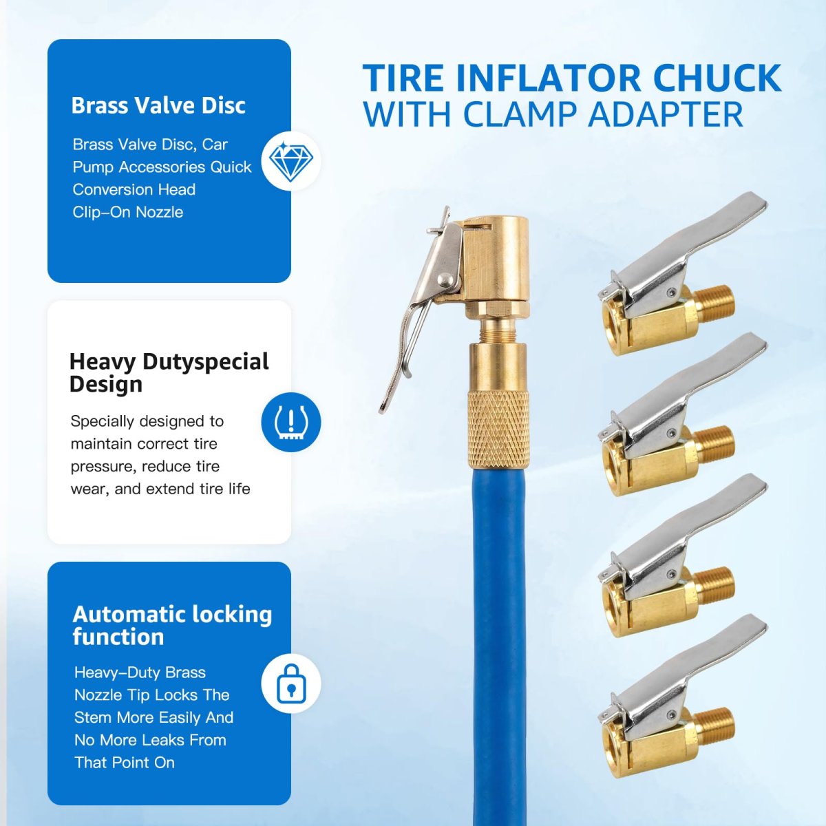 4x Tire Inflator Chuck With Clamp Adapter Nozzle Valve Threads