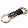 Ipick Image Lincoln Mkt Round Hook Leather Strip Double Ring Golden Metal Key Chain