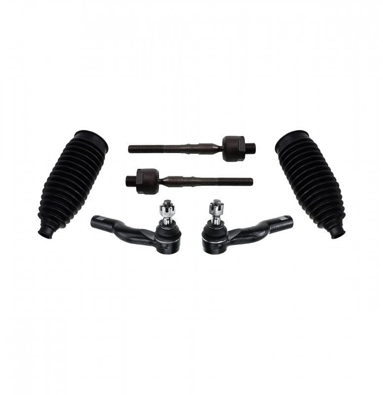 6 Pc Front Outer Inner Tie Rod Ends With Rack Pinion Bellow Boots Steering Kit