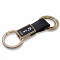 Ipick Image Lincoln Mks Round Hook Leather Strip Double Ring Golden Metal Key Chain