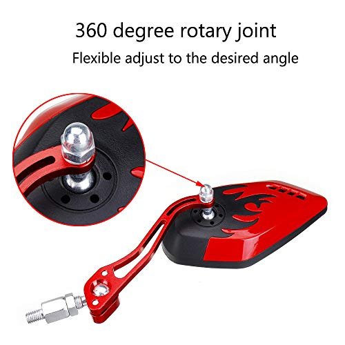Red Handlebar Rear View Mirrors For Motorcycle Scooter Atv Dirt Bike 8mm Or 10mm Thread Flame Fire Design With 360 Degrees