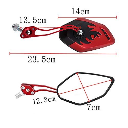 Red Handlebar Rear View Mirrors For Motorcycle Scooter Atv Dirt Bike 8mm Or 10mm Thread Flame Fire Design With 360 Degrees
