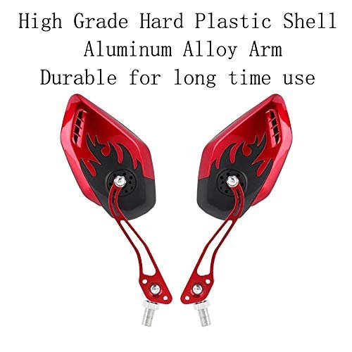 Red Handlebar Rear View Mirrors For Motorcycle Scooter Atv Dirt Bike 8mm Or 10mm Thread Flame Fire Design With 360 Degrees