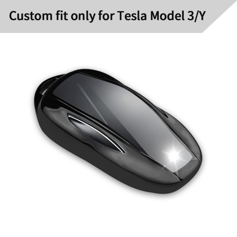 Tesla Key Fob Cover With Keychain Soft Tpu Protection Case For Model 3 Y Black Protective Shell Car Keys