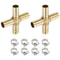 2set Brass Cross Pipe Fitting With Hose Clamp 10mm Barb Union Adapter For Water Fuel Air Transport Connect Pipelines 