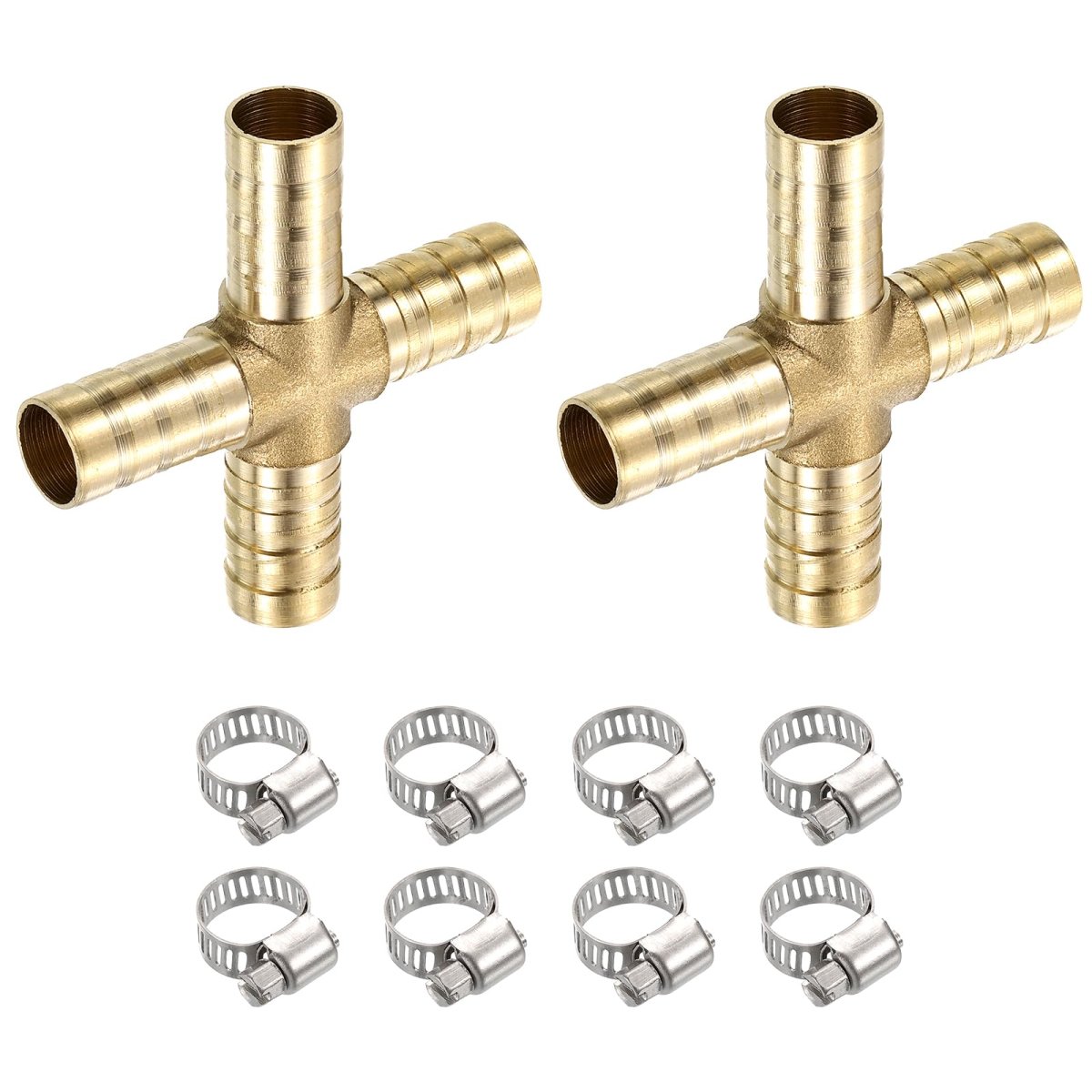 2set Brass Cross Pipe Fitting With Hose Clamp 10mm Barb Union Adapter For Water Fuel Air Transport Connect Pipelines