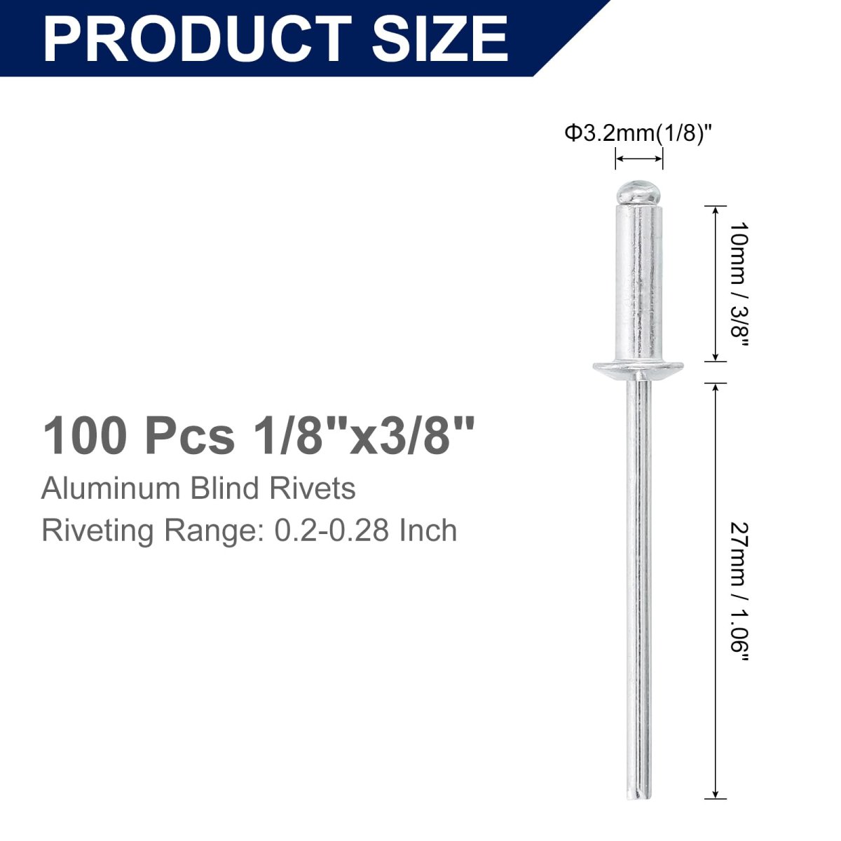 100pcs Aluminum Blind Rivets 1 8 In X 3 Dome Head Long Split With Steel Mandrel For Metal Furniture And Automotive Silver