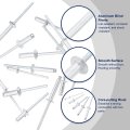 100pcs Aluminum Blind Rivets 1 8 In X 3 Dome Head Long Split With Steel Mandrel For Metal Furniture And Automotive Silver