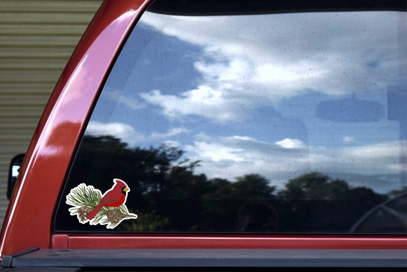 Stickertalk Pine Branch Cardinal Vinyl Sticker 5 Inches By 3