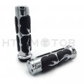 Httmt Mt291-007-25- Chrome Comfort Flame Rubber Hand Grips 25mm Compatible With Choppers H-d Suzuk Kawasak Yamah 1 Throttle Bar