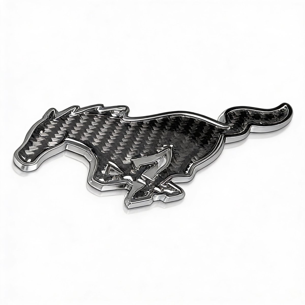 Ford Mustang 3d Real Carbon Fiber Chrome Metal Logo On Black License Plate Official Licensed