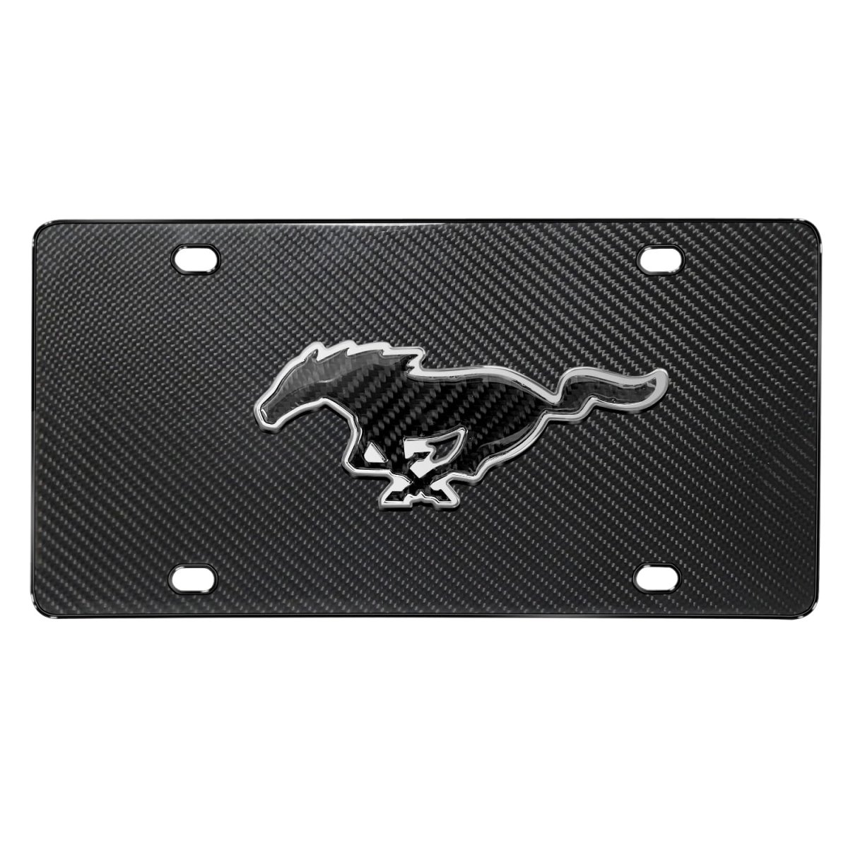 Ford Mustang 3d Real Carbon Fiber Chrome Metal Logo On Black License Plate Official Licensed