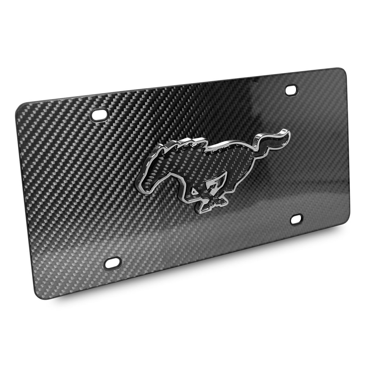 Ford Mustang 3d Real Carbon Fiber Chrome Metal Logo On Black License Plate Official Licensed