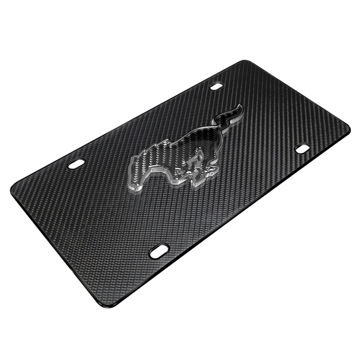 Ford Mustang 3d Real Carbon Fiber Chrome Metal Logo On Black License Plate Official Licensed