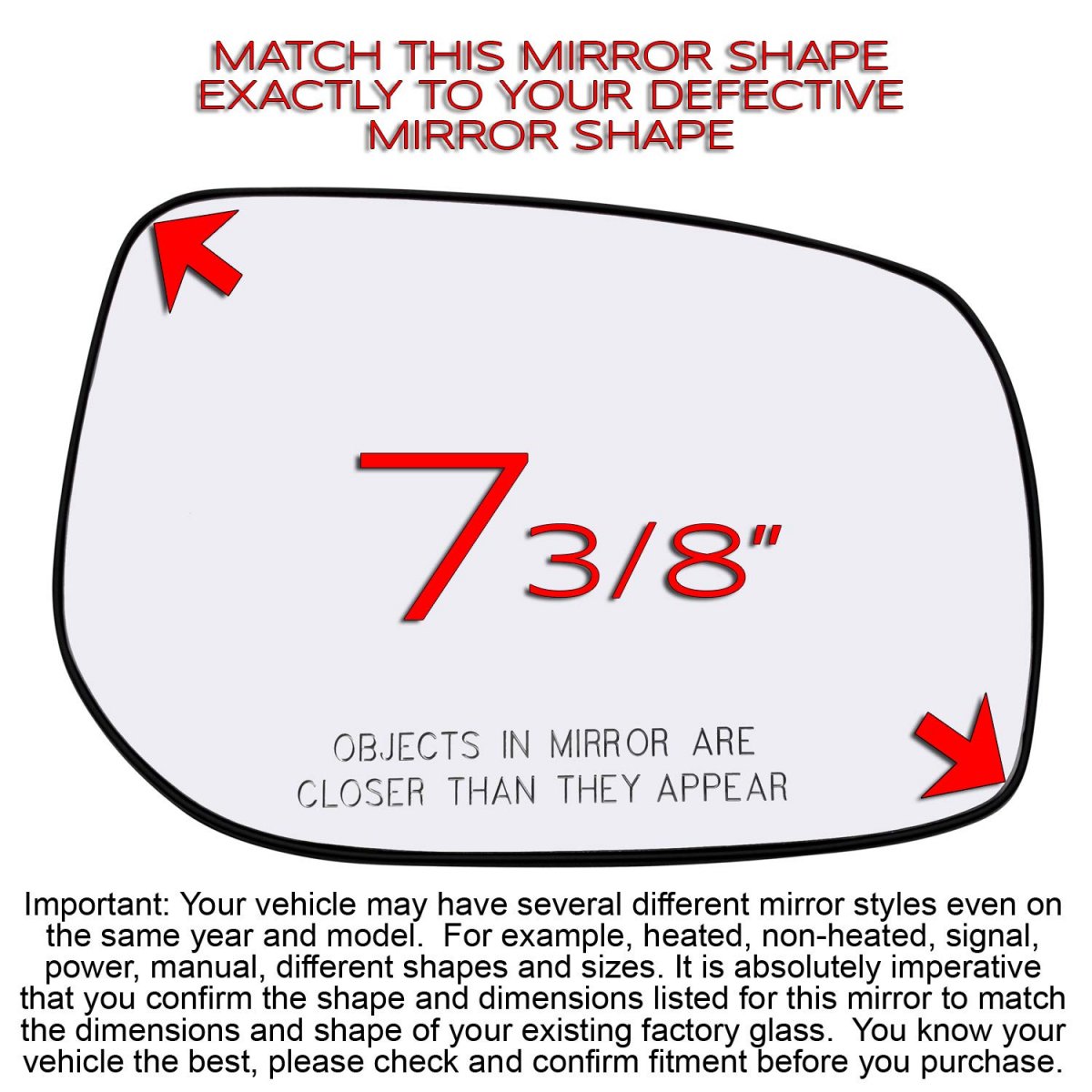 Passenger Right Side Mirror Glass Assembly With Plastic Back Plate Non Heated For 2009 2013 Toyota Corolla And Matrix 7 3 8 In