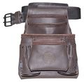 10 Pocket Oil Tanned Leather Nail Tool Pouch With 2 Webbing Belt Double Needle Roller Buckle 