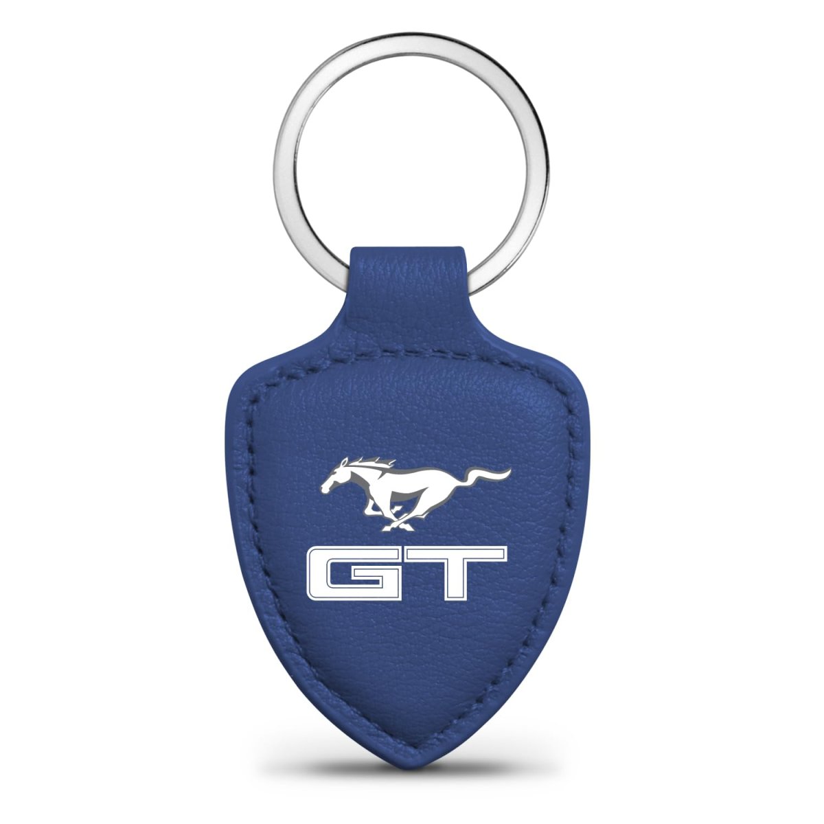Ford Mustang Gt Genuine Leather Key Chain Blue Shield Shape Official Licensed 2 25 In X 1 75 Modern Style Accessory