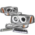 Compatible With Gmc Sierrea Gmt800 Chrome Housing Amber Corner Dual Halo Projector Headlight Bumper Drl 8 Led Fog Light 