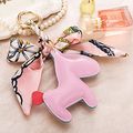 Easya Creative Crystal Luxury Leather Pony Horse Key Charm Chain Cloth Bowblue