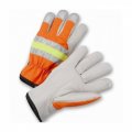 Gloves Cowhide Leather Palm Drivers Hi-vis Orange Fabric Back Ketstone Thumb Size X-large Pack Of 12 