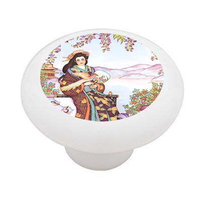 Oriental Bird Handler Decorative High Gloss Ceramic Drawer Knob