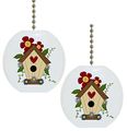 Set Of 2 Birdhouse Flower Floral Country Solid Ceramic Fan Pulls 