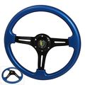 Universal 350mm 6 Bolt Hole Heavy Duty Deep Dish Light Weight Steering Wheel Blue Trim Black Center Streak Design Wakaba Jdm 
