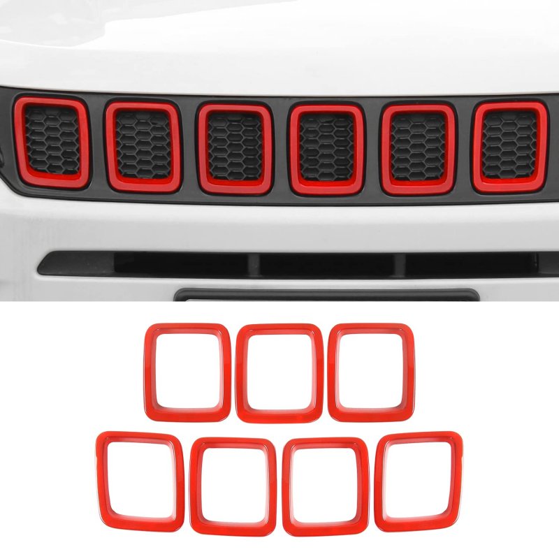 Grille Grill Cover Inserts Frame Trims Kit For Jeep Compass 2017 2018 2019 Red Abs Front 7 Piece Set