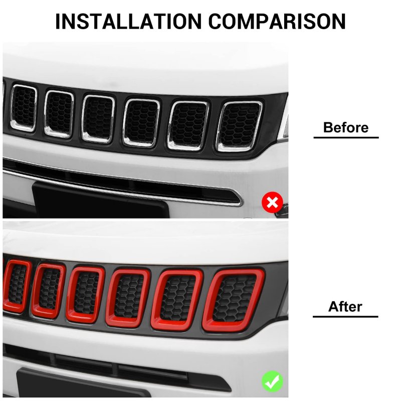 Grille Grill Cover Inserts Frame Trims Kit For Jeep Compass 2017 2018 2019 Red Abs Front 7 Piece Set
