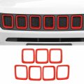 Grille Grill Cover Inserts Frame Trims Kit For Jeep Compass 2017 2018 2019 Red Abs Front 7 Piece Set 