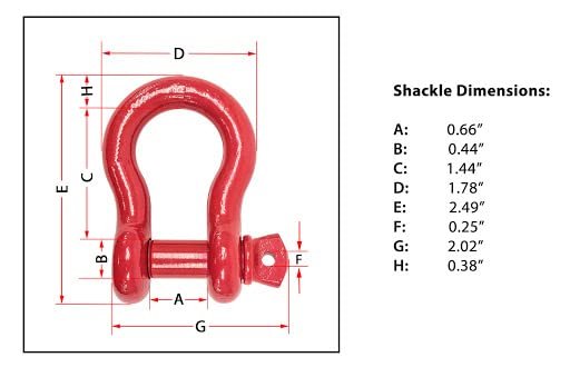 Mytee Products 3 8 Anchor Shackle Forged Carbon Steel W Alloy Screw Pin Load Limit 1 0 Ton 200 Lbs  Double Rust Protection