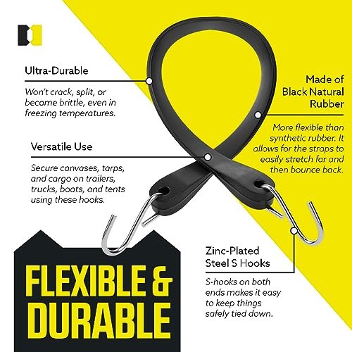 Natural Rubber Tarp Straps 41 In Long Pack Of 50 Bungee Cord Tie Downs With Metal S Hooks For Flatbed Trailers And Cold