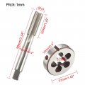 M14 X 1mm Hss Metric Tap And Die Set Thread Round Right Hand Taper Silver Tone 2pcs