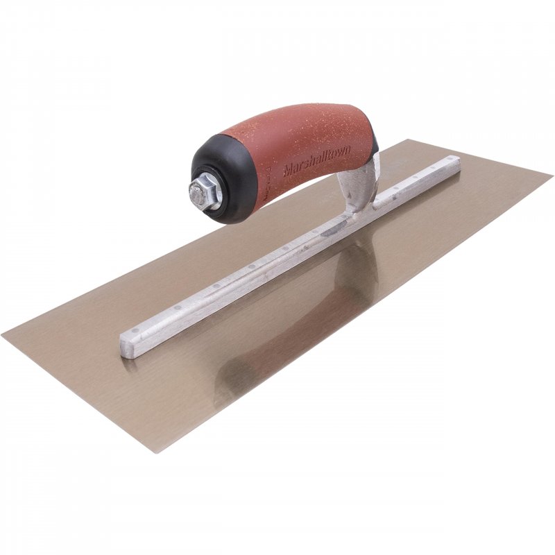 Marshalltown Finishing Trowels Golden Stainless Steel Blade 406mm Length 114mm Width Curved Handle Duracork Material Mxs67gsdc
