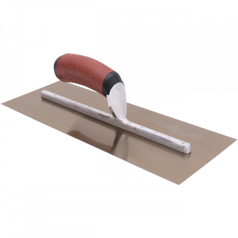 Marshalltown Finishing Trowels Golden Stainless Steel Blade 406mm Length 114mm Width Curved Handle Duracork Material Mxs67gsdc