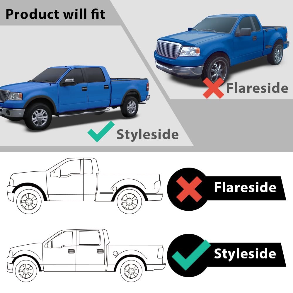 4pcs Fender Flare For Ford F150 2004 2005 2006 2007 2008 Wheel Arch Molding Trim Black Factory Style Fit Styleside Models Only