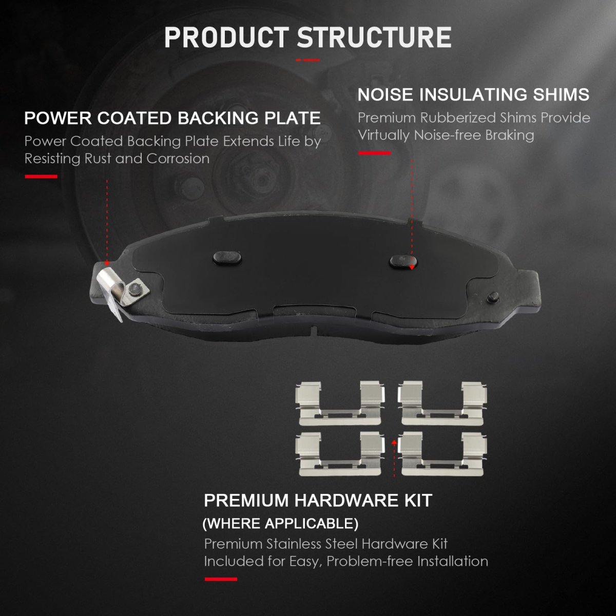 D963 Brake Pads W Hardware Rear Disc Pad Set