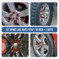Jdmspeed New Red 32 Pc Set Spike Lug Nuts 9 16 Replacement For Dodge Ram 2500 3500 1994-2011