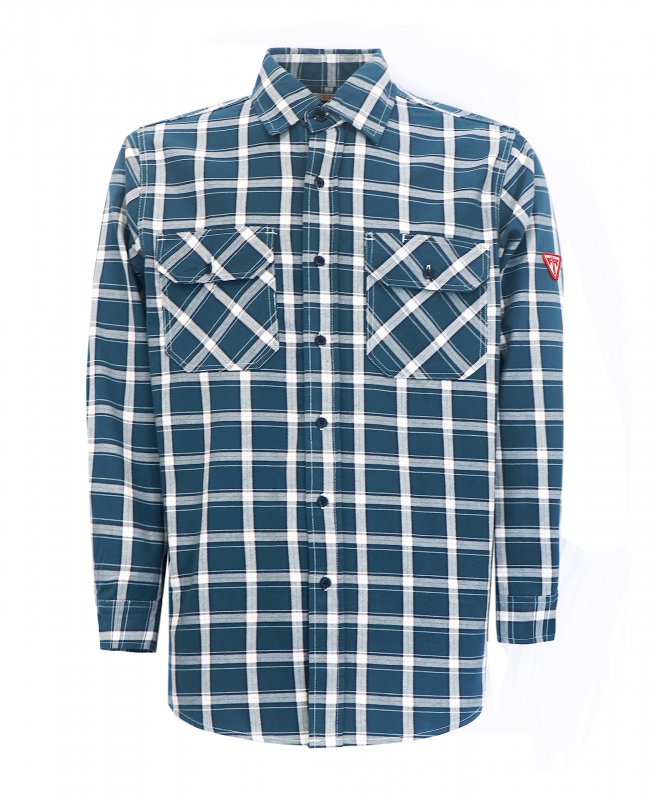 Ticomela Fr Shirts For Men Flame Resistant Nfpa2112 Blue White Plaid 7oz S Welding Shirt